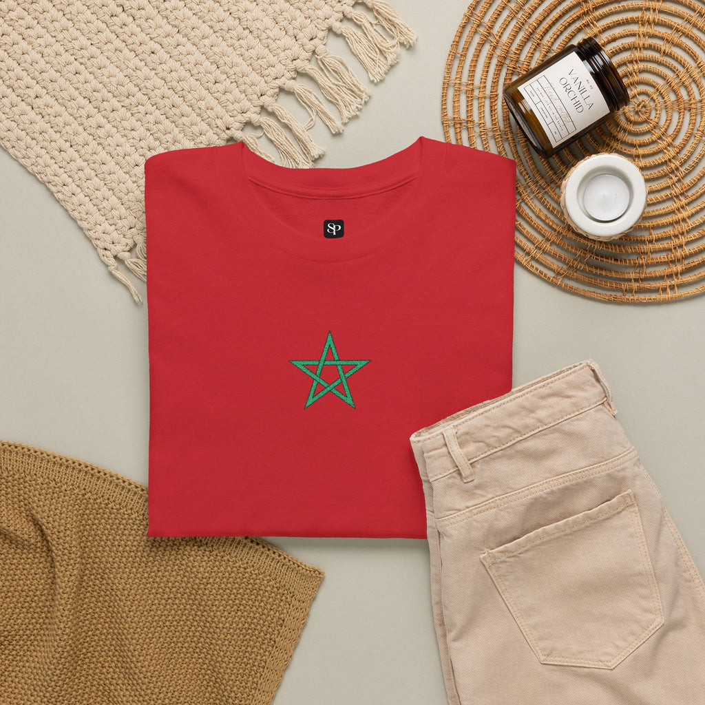 T-shirt en coton brodé avec l'étoile du Maroc