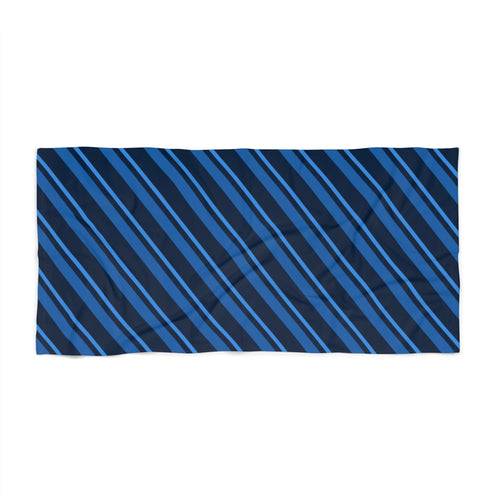 Blue Striped Beach Towel — Nautical Navy Wave Pattern